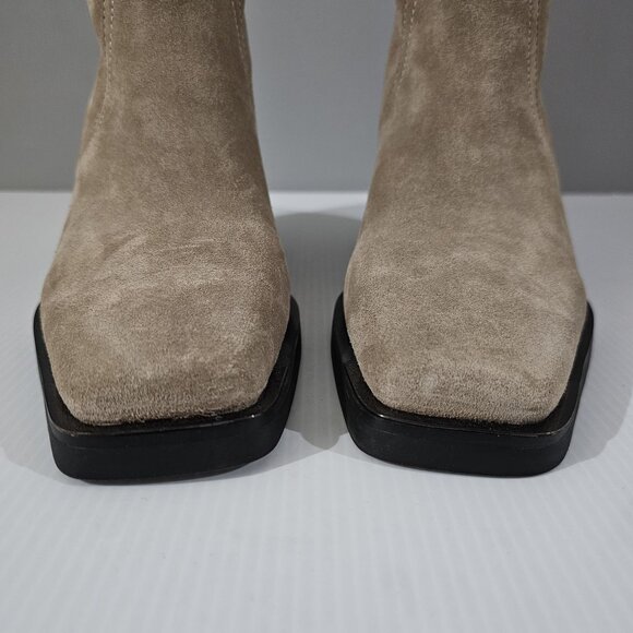 Vince Camuto Babellie Mid Calf Western Boot Square Toe Taupe Tan Suede Size 10 - Picture 4 of 14